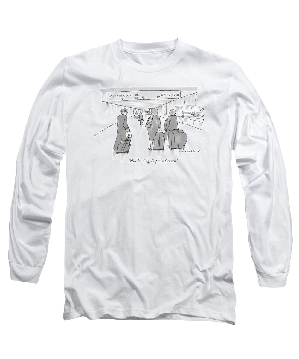 Airports Long Sleeve T-Shirt featuring the drawing Nice Landing by Michael Crawford