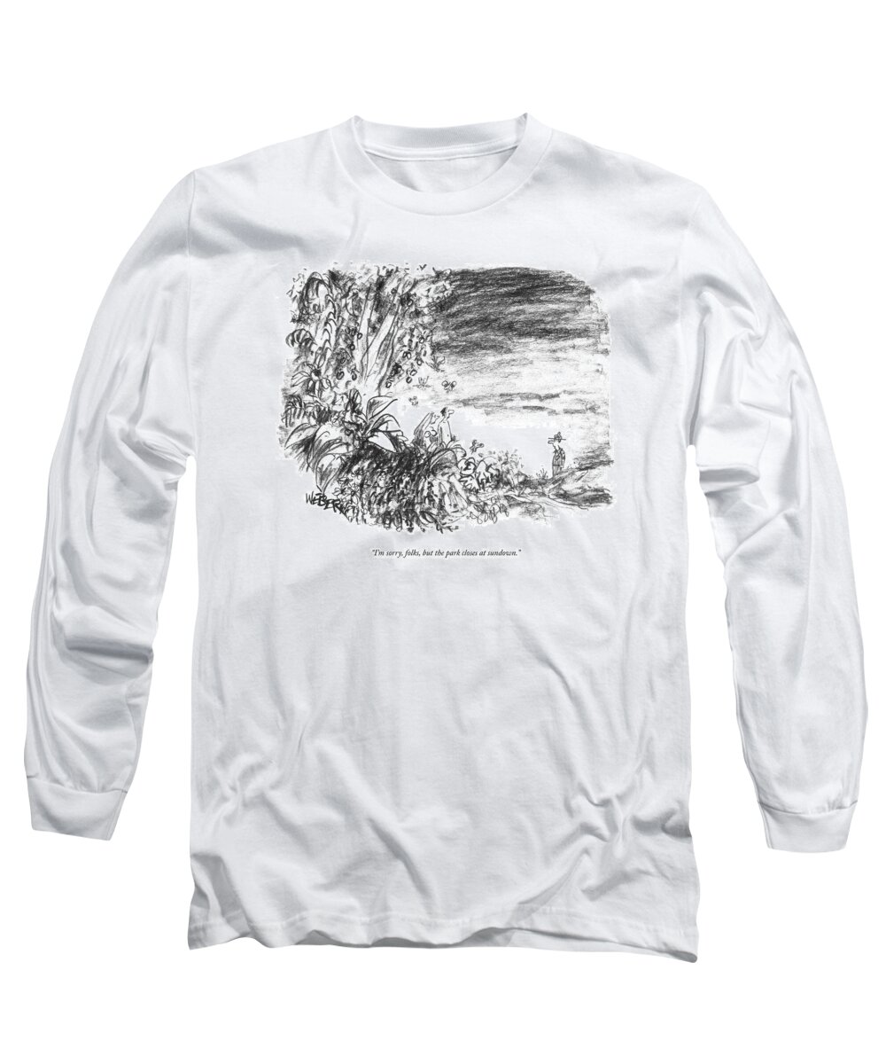 The Bible Nature Religion

(park Ranger Talking To Naked Adam And Eve.) 121648 Rwe Robert Weber Long Sleeve T-Shirt featuring the drawing I'm Sorry, Folks, But The Park Closes At Sundown by Robert Weber