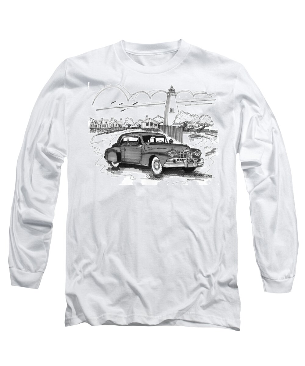 1948 Lincoln Continental Long Sleeve T-Shirt featuring the drawing 1948 Lincoln Continental by Richard Wambach