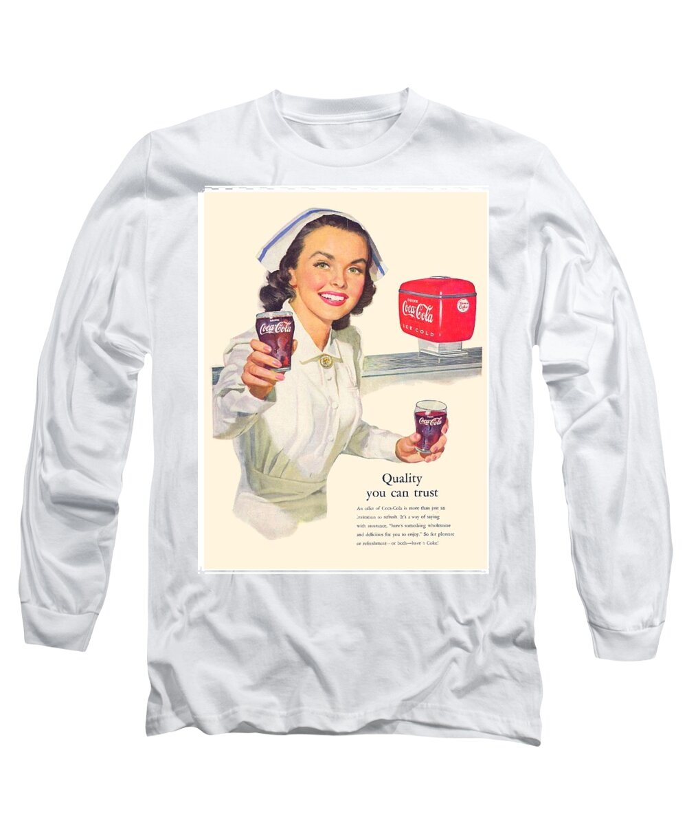 1952 Long Sleeve T-Shirt featuring the digital art 1952 - Coca-Cola Advertisement - Color by John Madison