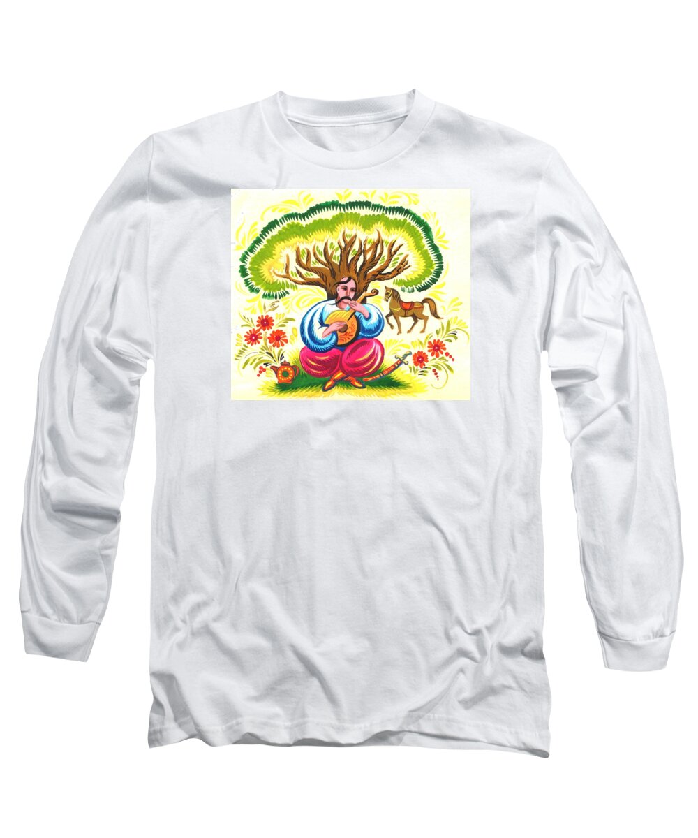 Cossack Long Sleeve T-Shirt featuring the painting Cossack Mamay by Oleg Zavarzin