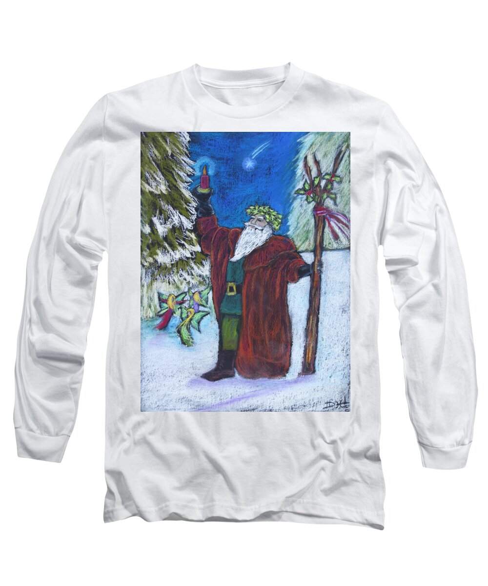 Faery Shaman Long Sleeve T-Shirt featuring the pastel The Holly King #1 by Diana Haronis