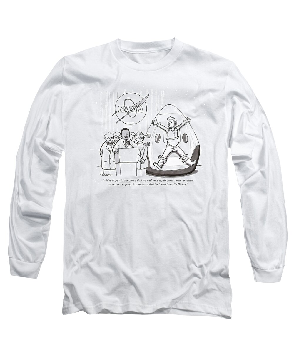 #condenastnewyorkercartoon Long Sleeve T-Shirt featuring the drawing We're Happy To Announce That We Will Once #1 by Benjamin Schwartz