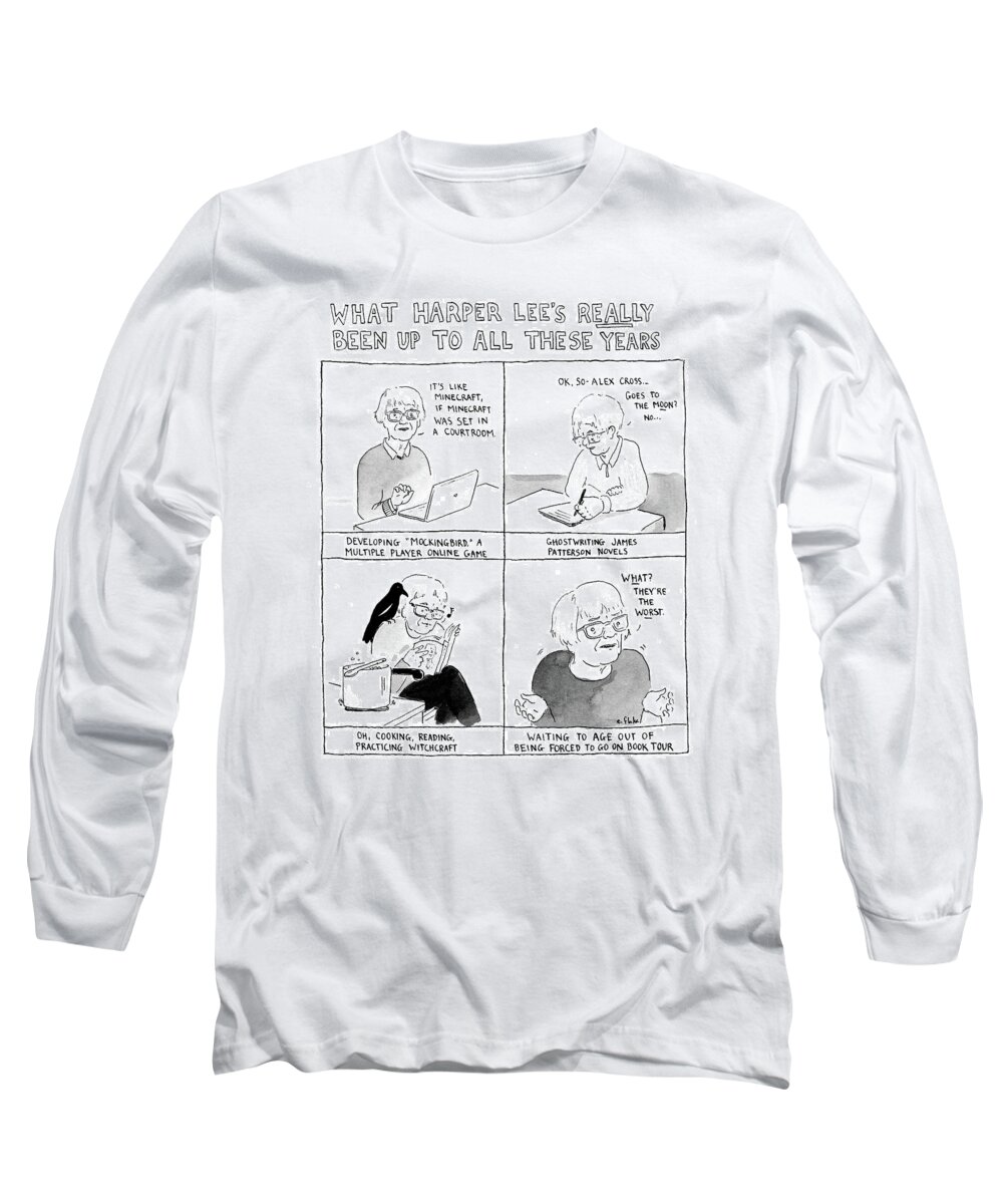 Minecraft Long Sleeve T-Shirt featuring the drawing What Harper Lee's Really Been Up To All These #1 by Emily Flake