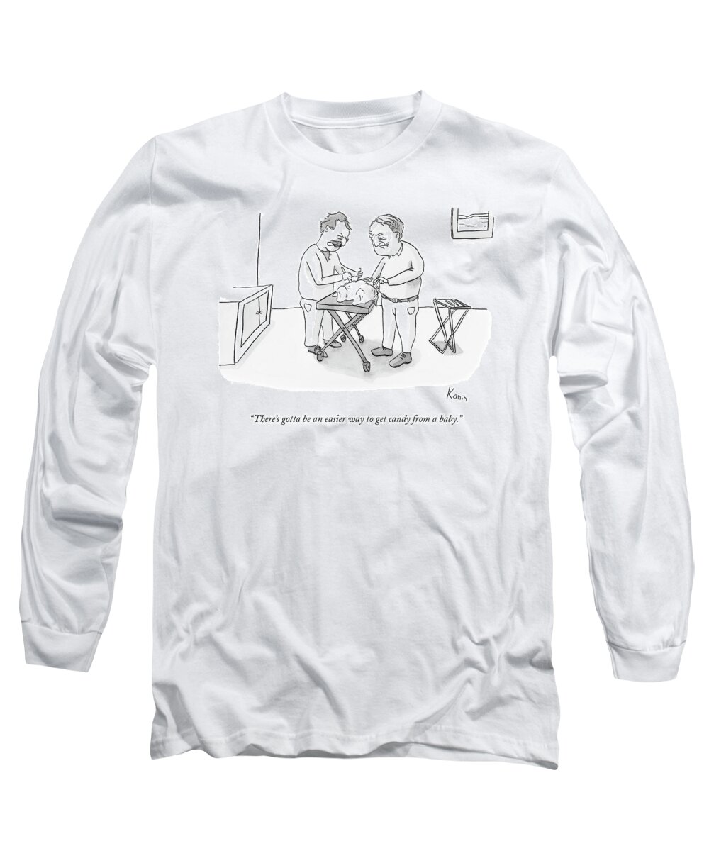 Parenting Long Sleeve T-Shirt featuring the drawing There's Gotta Be An Easier Way To Get Candy by Zachary Kanin