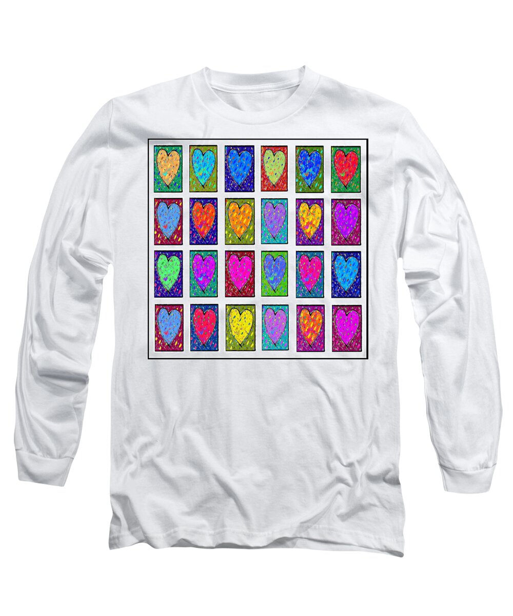 Hearts Long Sleeve T-Shirt featuring the painting 24 Hearts in a Box by Dale Moses