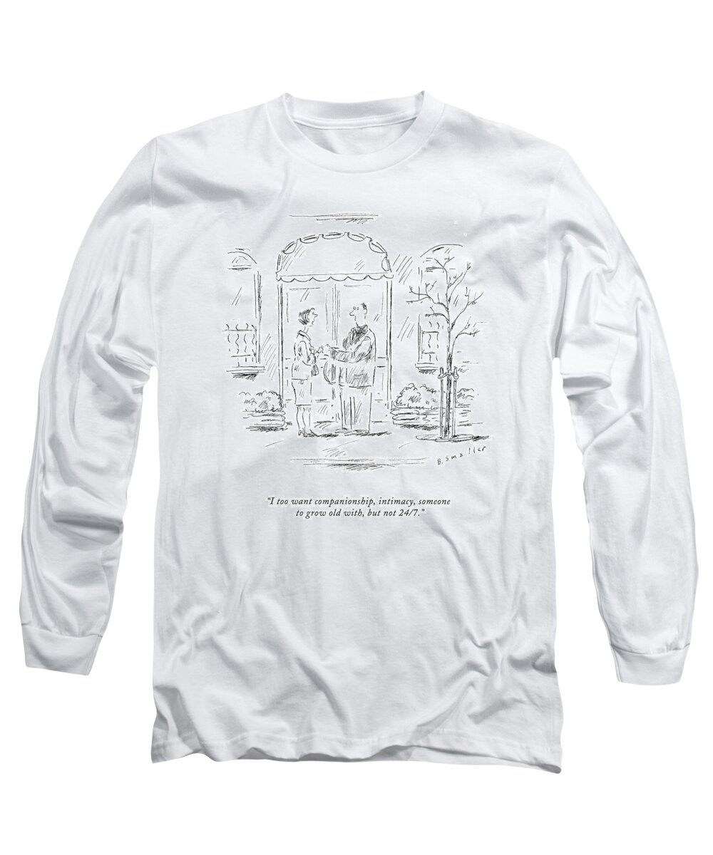 . Love Scene (breakup) Long Sleeve T-Shirt featuring the drawing I Too Want Companionship by Barbara Smaller