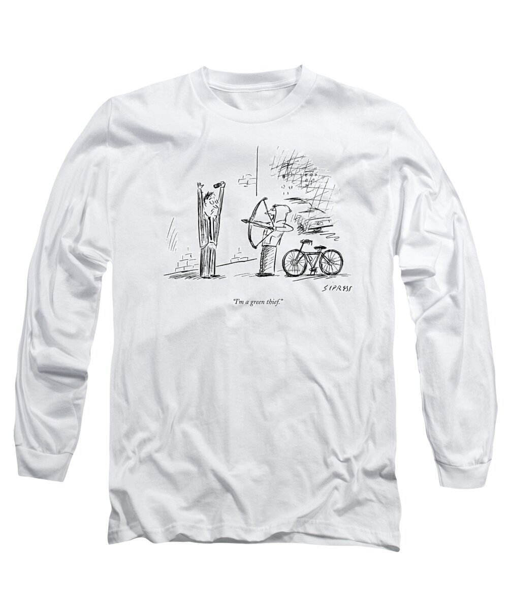 Thief Long Sleeve T-Shirt featuring the drawing I'm A Green Thief by David Sipress