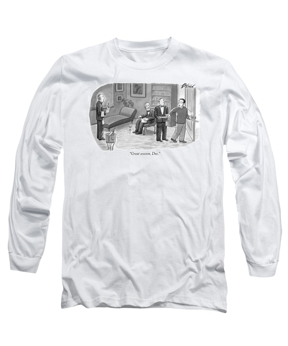 Rich Long Sleeve T-Shirt featuring the drawing Great Session by Harry Bliss
