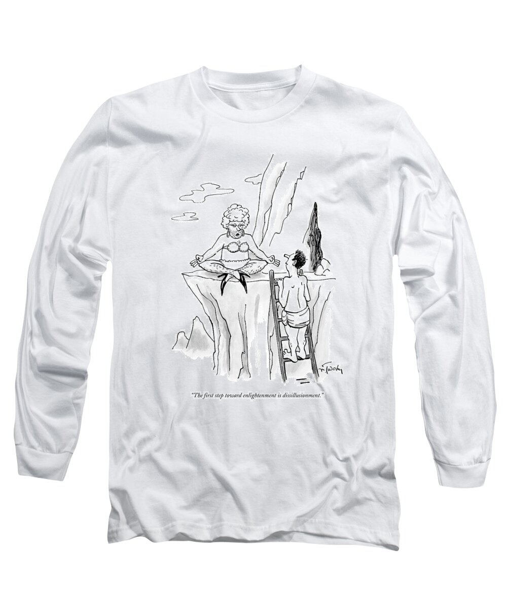 Gurus Long Sleeve T-Shirt featuring the drawing The First Step Toward Enlightenment by Mike Twohy
