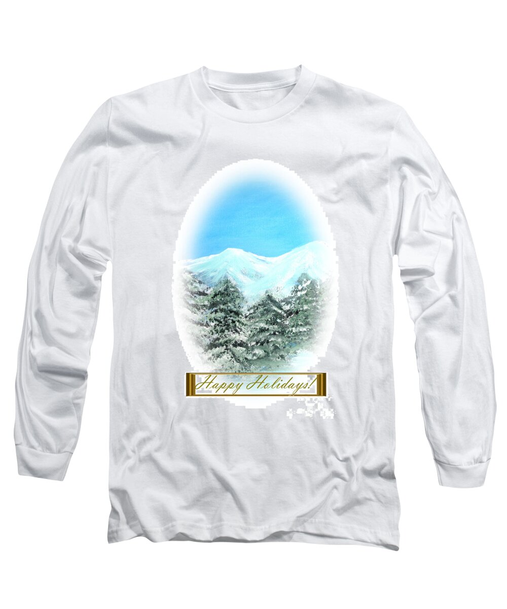 Best Christmas And New Year Gift Long Sleeve T-Shirt featuring the painting Happy Holidays. Best Christmas Gift by Oksana Semenchenko