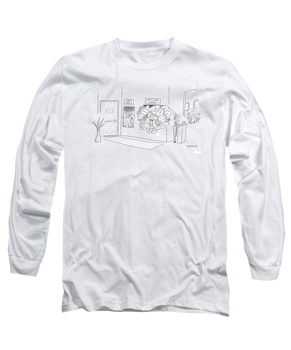 Puffy Coat Check Long Sleeve T-Shirt featuring the drawing New Yorker January 21st, 2008 by Liza Donnelly