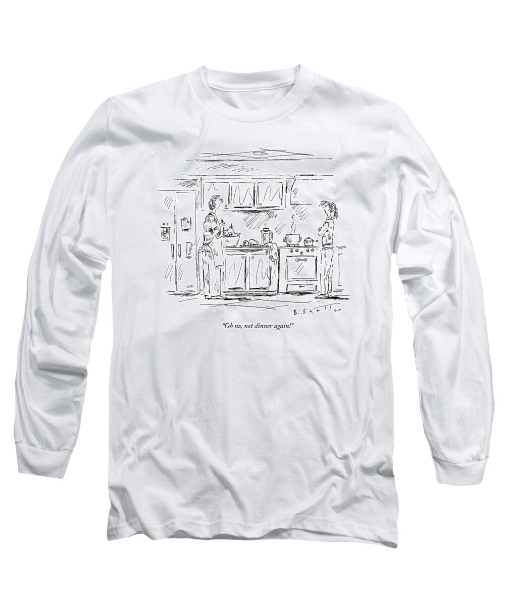 Cook Long Sleeve T-Shirt featuring the drawing Oh No, Not Dinner Again! by Barbara Smaller