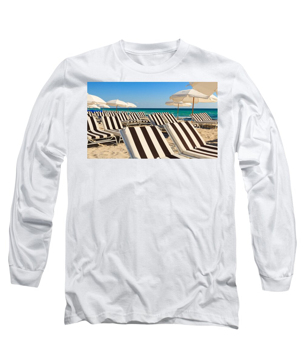 Chair Long Sleeve T-Shirt featuring the photograph Miami Beach #5 by Raul Rodriguez