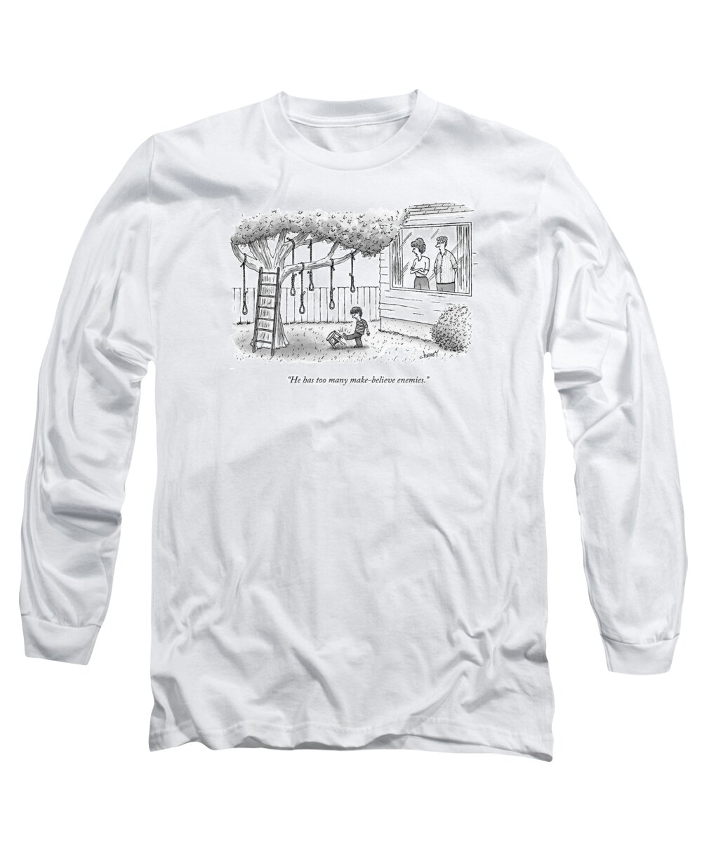 Noose Long Sleeve T-Shirt featuring the drawing He Has Too Many Make-believe Enemies by Tom Cheney