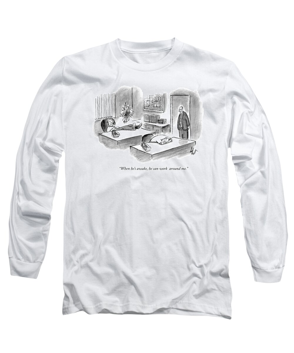 Lazy Long Sleeve T-Shirt featuring the drawing When He's Awake by Frank Cotham