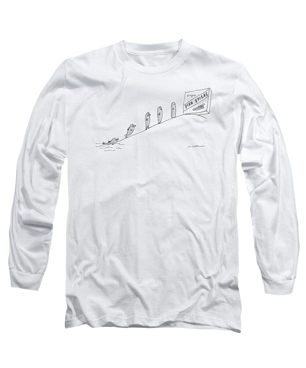 Fish Long Sleeve T-Shirt featuring the drawing New Yorker December 3rd, 2007 by Michael Maslin