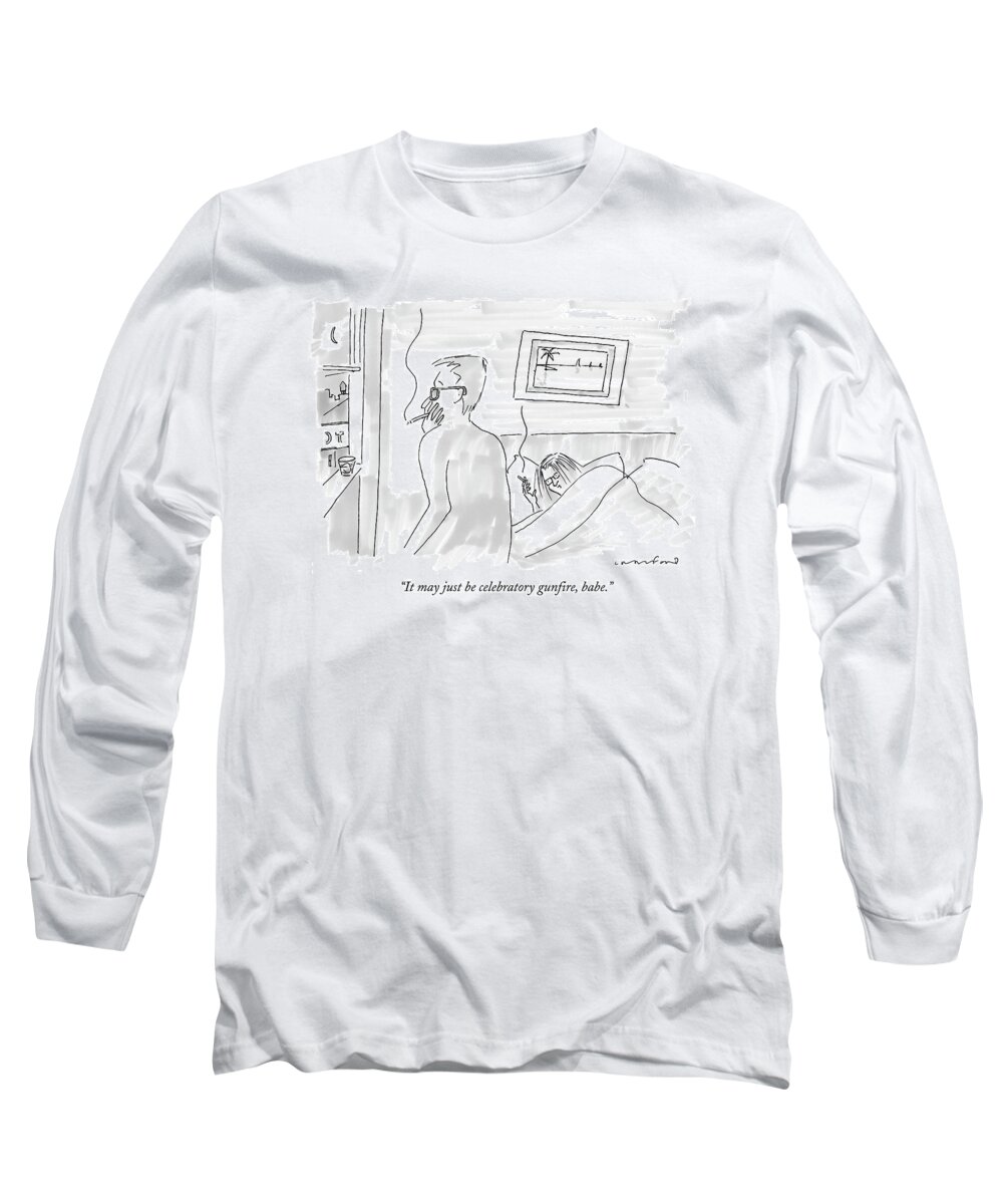 Sex Long Sleeve T-Shirt featuring the drawing It May Just Be Celebratory Gunfire by Michael Crawford