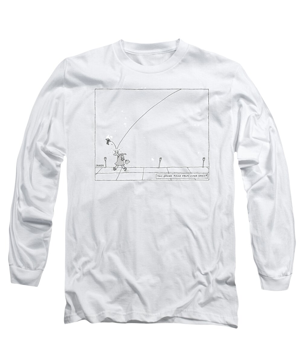 Musical Instruments Pseudo Science Urban

(man Is Struck On The Head By A Tiny Piano While Walking Down The Street. ) 120732 Jzi Jack Ziegler Long Sleeve T-Shirt featuring the drawing Tiny Grand Piano From Outer Space! by Jack Ziegler