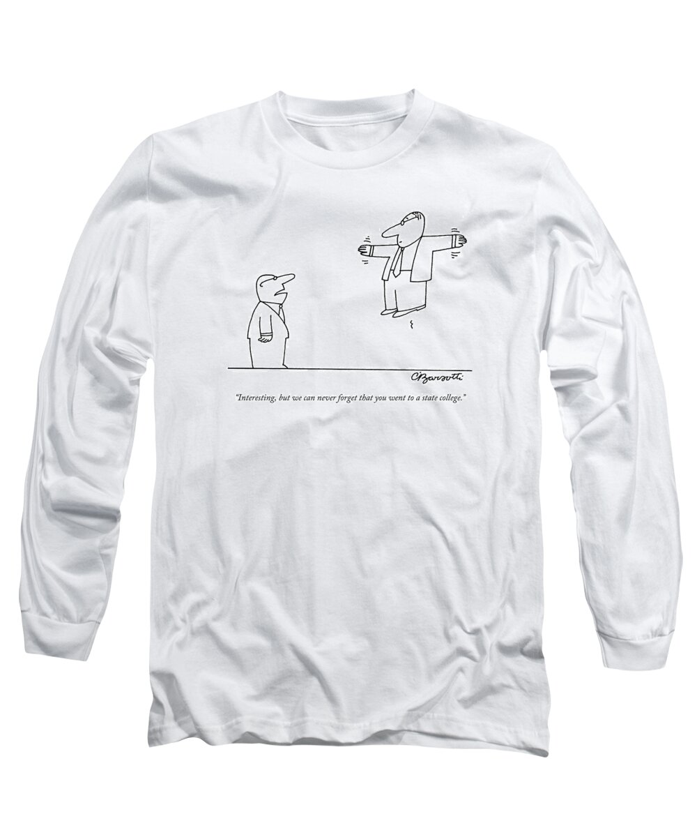 Businessmen Long Sleeve T-Shirt featuring the drawing Interesting by Charles Barsotti