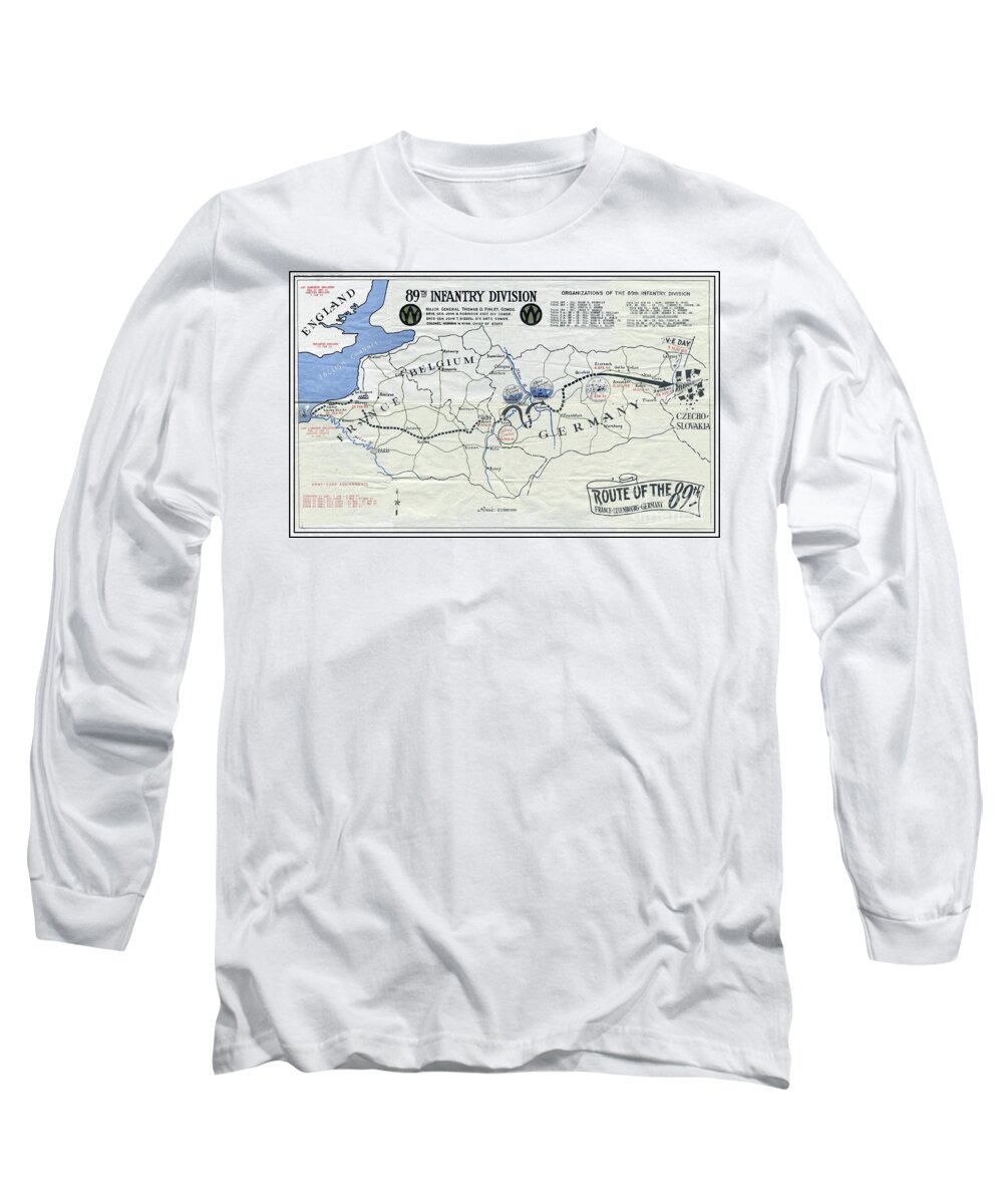 World War Ii Long Sleeve T-Shirt featuring the mixed media 89th Infantry Division World War I I Map by Marilyn Smith