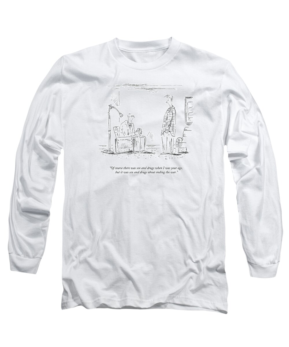 Rock And Roll Long Sleeve T-Shirt featuring the drawing Of Course There Was Sex And Drugs When by Barbara Smaller