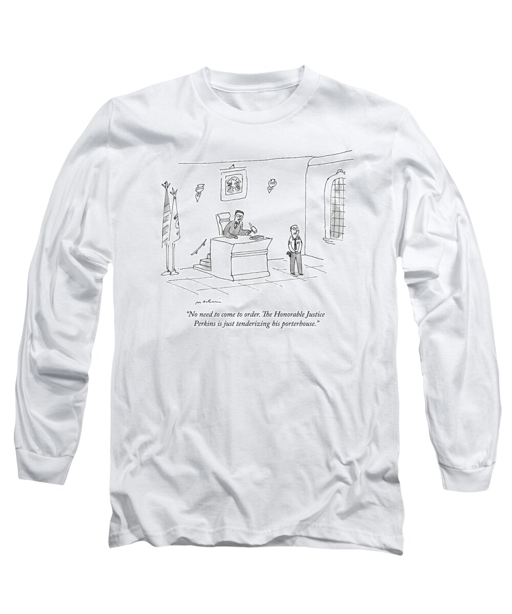 Steaks Long Sleeve T-Shirt featuring the drawing A Bailiff Addresses The Court by Michael Maslin