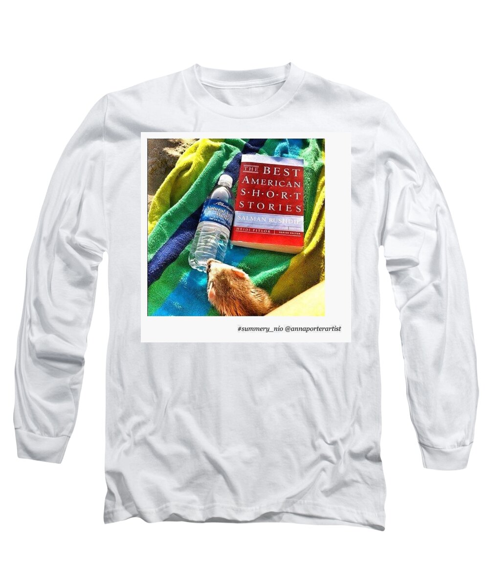 Petstagram Long Sleeve T-Shirt featuring the photograph A Beach, A Good Book And A Ferret - by Anna Porter