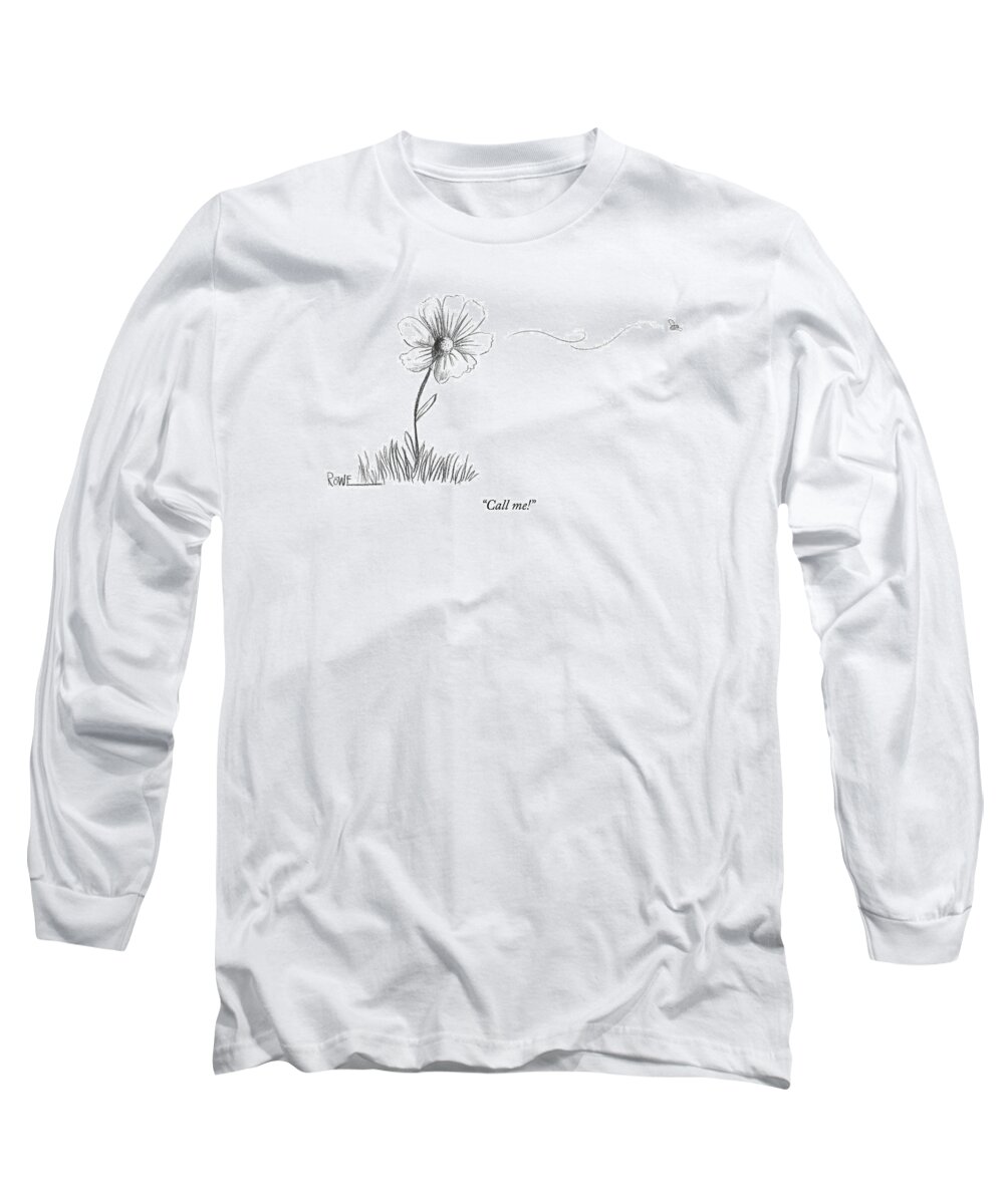 Flower Long Sleeve T-Shirt featuring the drawing A Bee Flying Away From A Daisy After Pollination by Julian Rowe