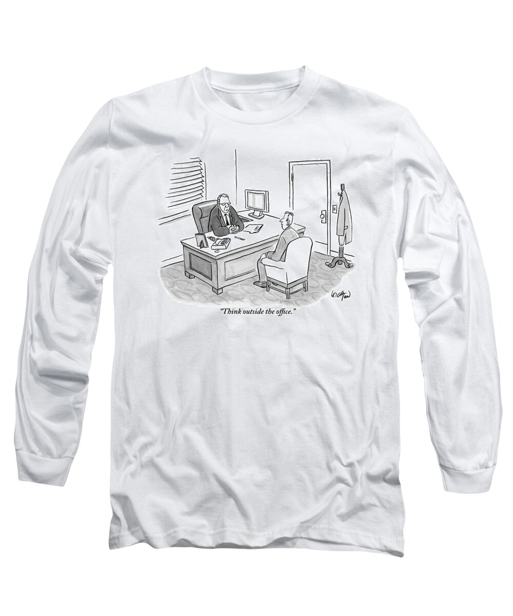 Offices Long Sleeve T-Shirt featuring the drawing A Boss Asks His Employee by Robert Leighton