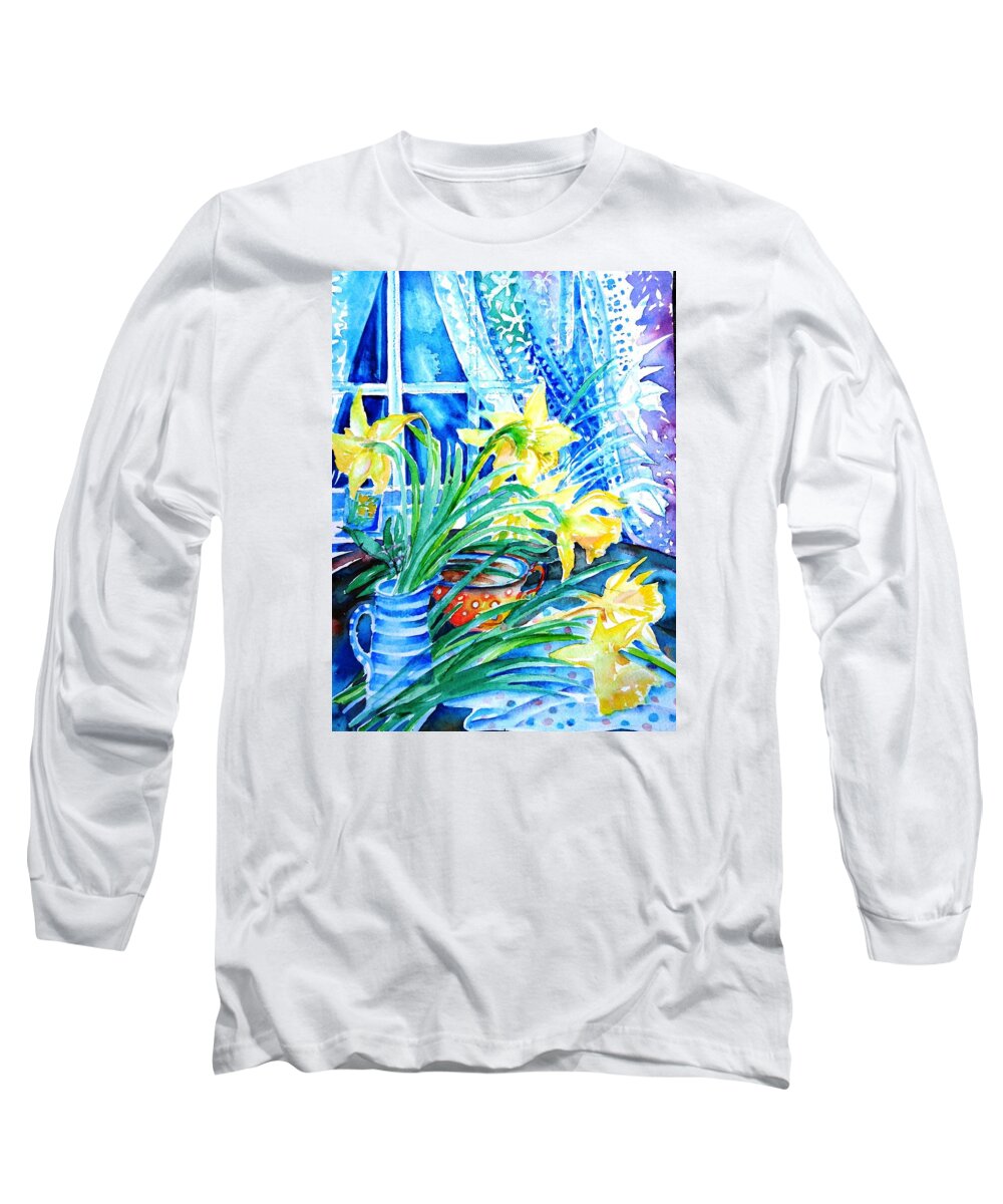  Bouquet Long Sleeve T-Shirt featuring the painting A Bouquet of April Daffodils by Trudi Doyle