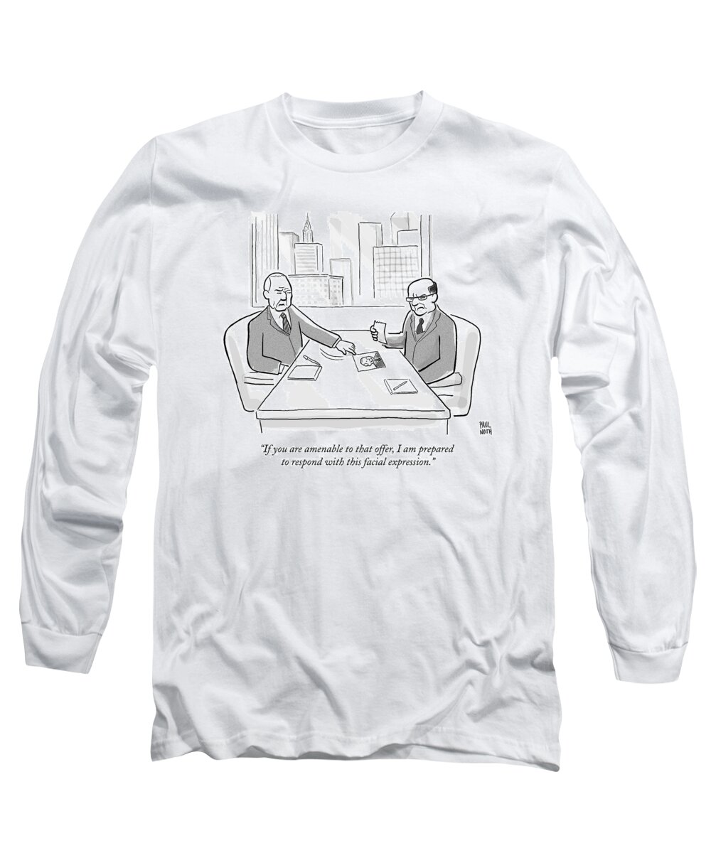 Deals Long Sleeve T-Shirt featuring the drawing A Business Man Slides A Photo Of Himself Smiling by Paul Noth