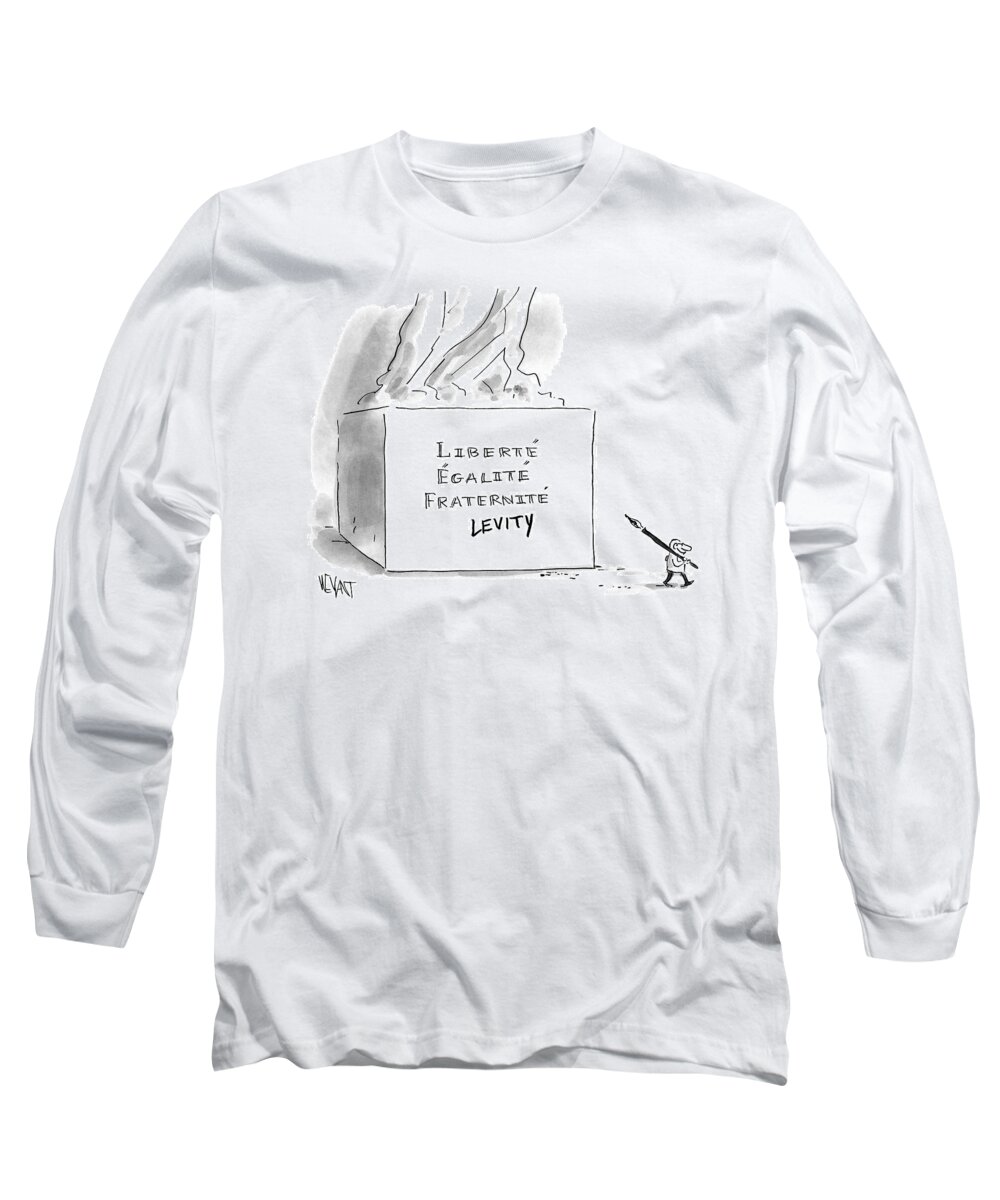 France Long Sleeve T-Shirt featuring the drawing A Cartoonist Stands Draws Levity On A French by Christopher Weyant