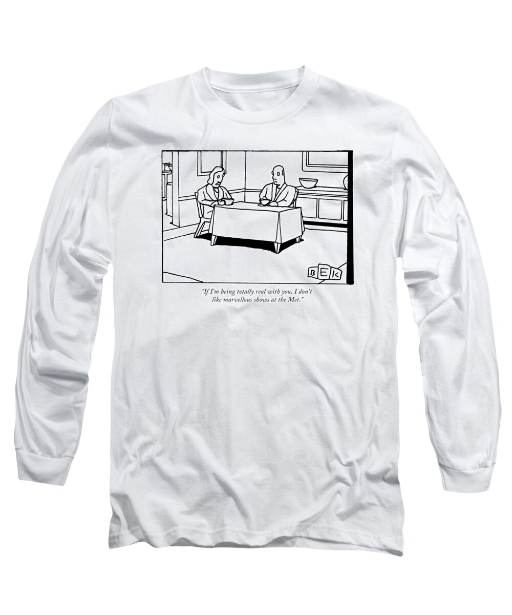 Art Long Sleeve T-Shirt featuring the drawing A Couple Eat Breakfast Together by Bruce Eric Kaplan
