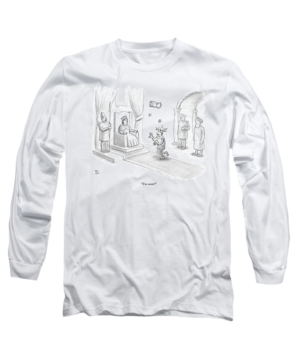 Royalty Long Sleeve T-Shirt featuring the drawing A Court Jester Juggles Balls And The Head by Paul Noth