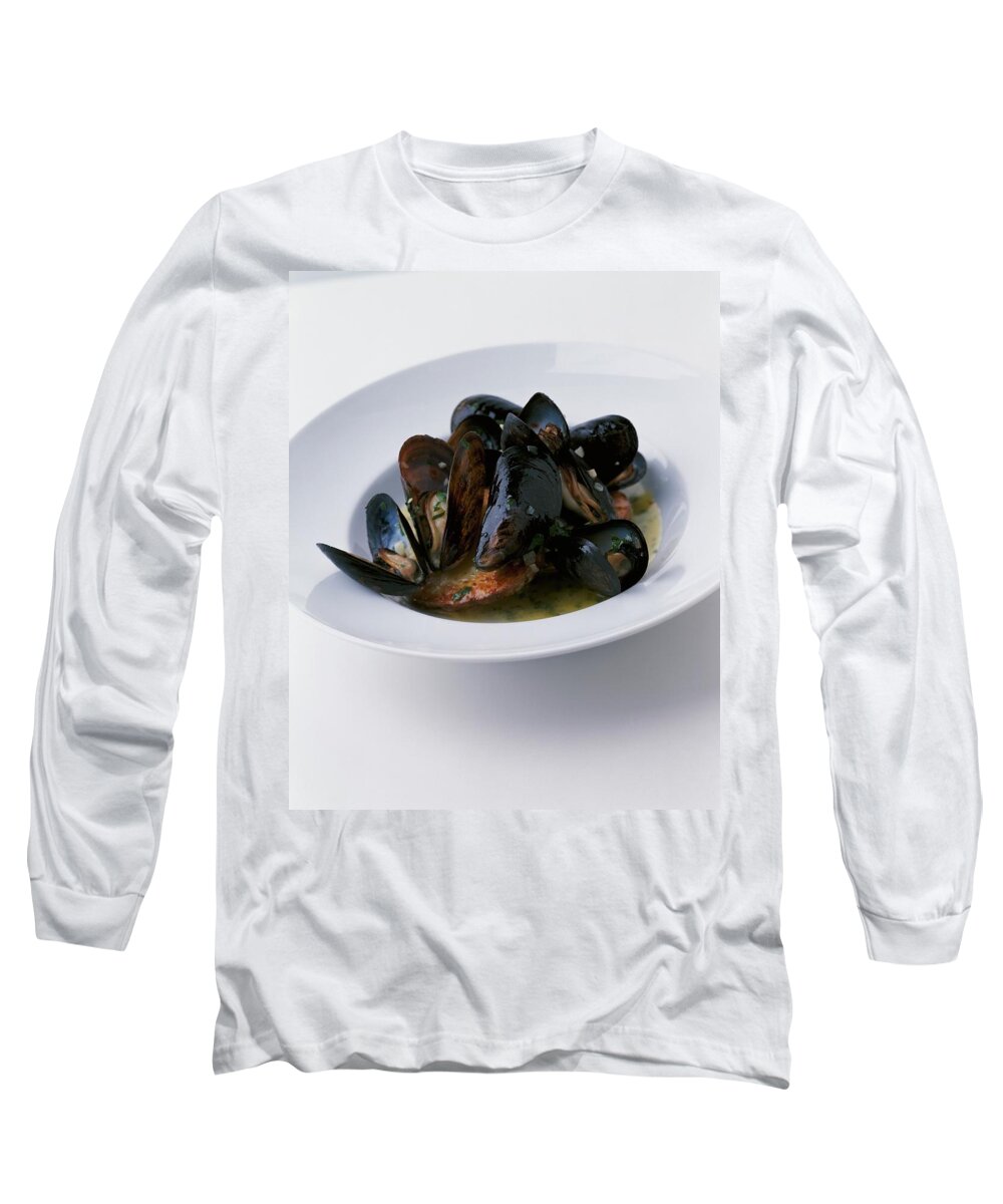 Cooking Long Sleeve T-Shirt featuring the photograph A Dish Of Mussels by Romulo Yanes