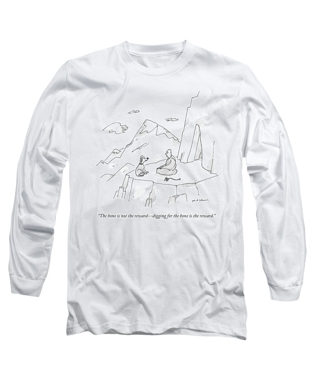 Dogs Long Sleeve T-Shirt featuring the drawing A Dog Speaks To A Guru On Top Of A Mountain by Michael Maslin
