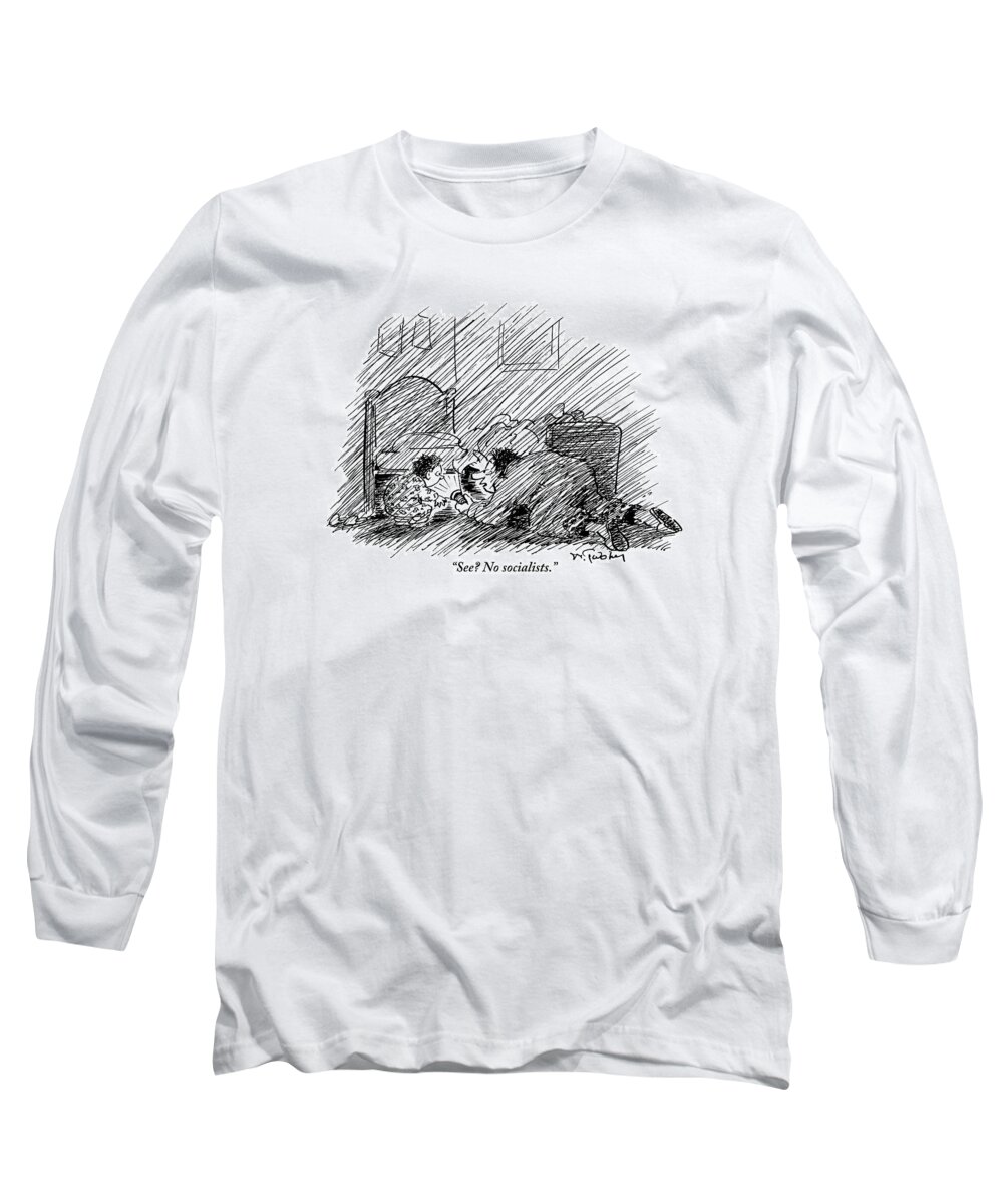 Monsters Long Sleeve T-Shirt featuring the drawing A Father And His Son Are Seen Looking by Mike Twohy