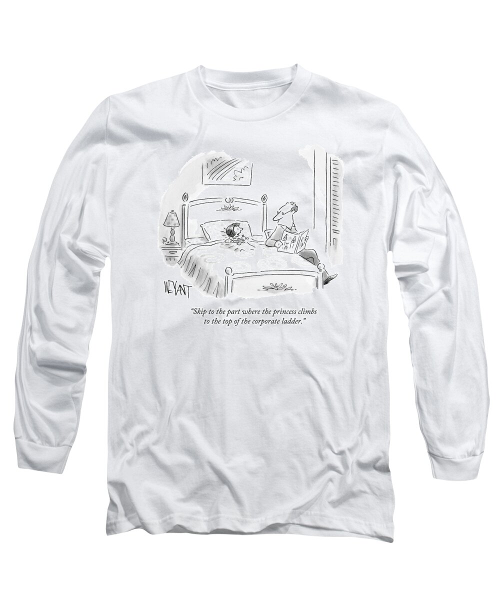 Parenting Long Sleeve T-Shirt featuring the drawing A Father Reads His Daughter A Bedtime Story by Christopher Weyant