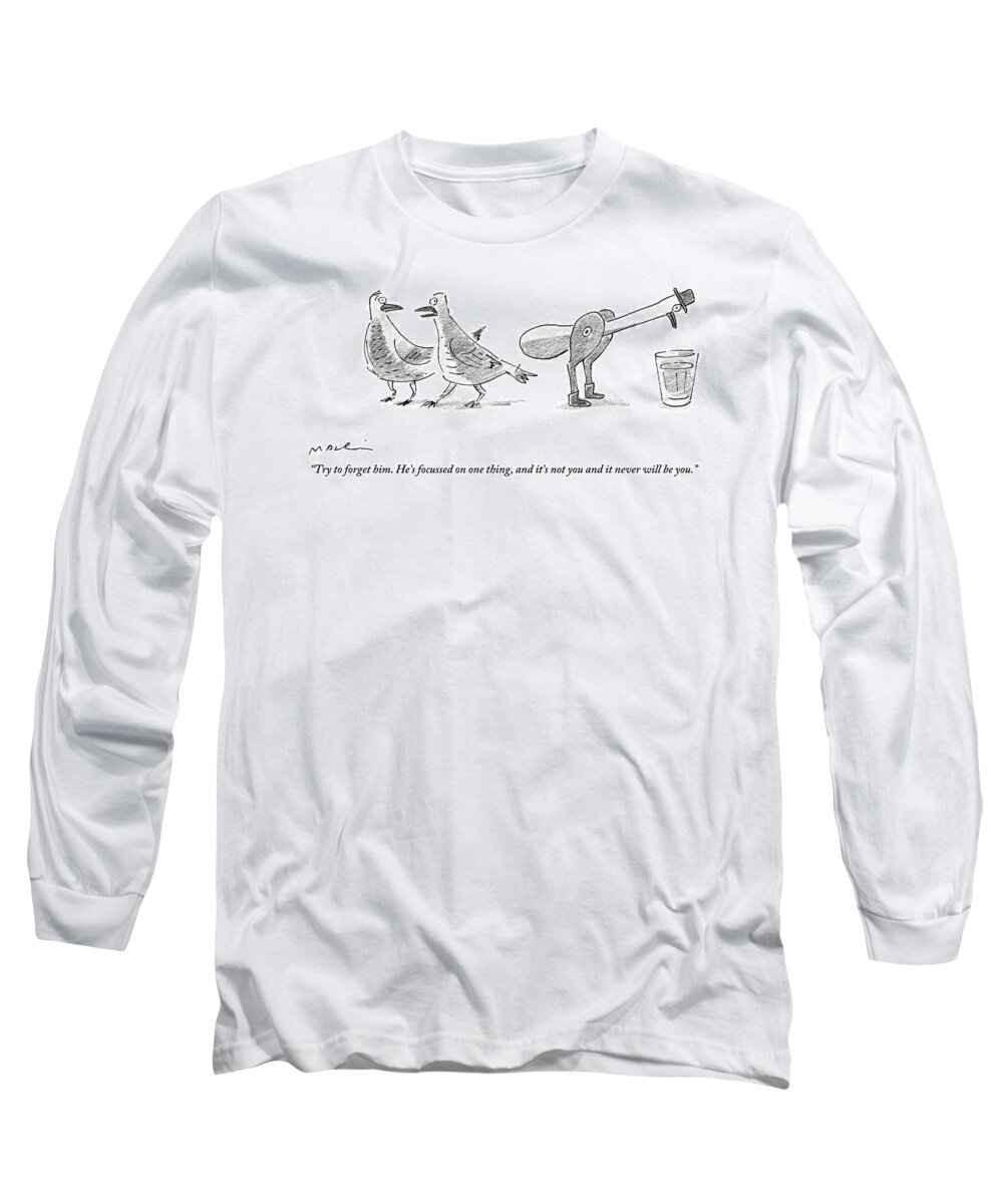 Men Long Sleeve T-Shirt featuring the drawing A Female Pigeon Consoles Another Female Pigeon by Michael Maslin
