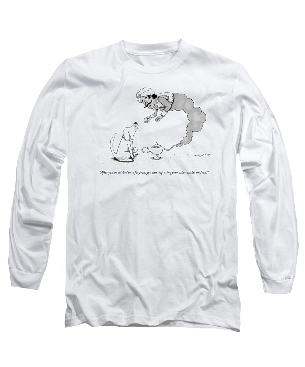 Dog Long Sleeve T-Shirt featuring the drawing A Genie Has Emerged From A Genie Lamp by Trevor Hoey