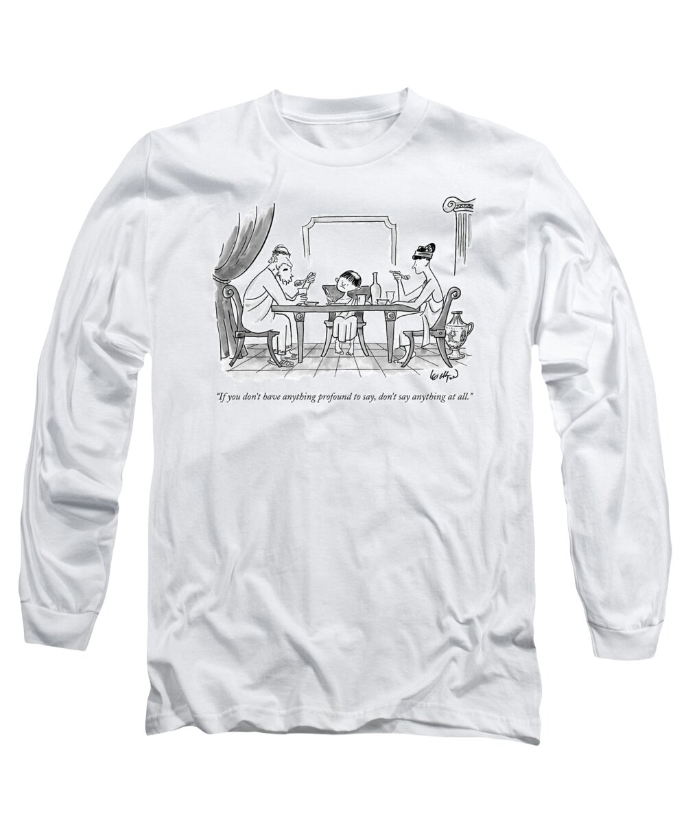 Greeks Long Sleeve T-Shirt featuring the drawing A Greek Family Is Seen Eating At The Table by Robert Leighton
