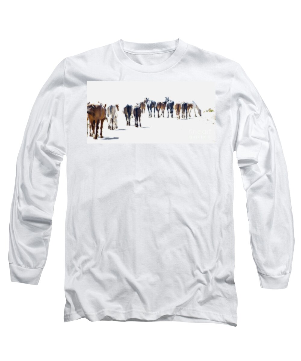 Herd Wild Horses Horse Print Long Sleeve T-Shirt featuring the photograph A Herd Of Wild Horses On Navajo Indian Reservation by Jerry Cowart
