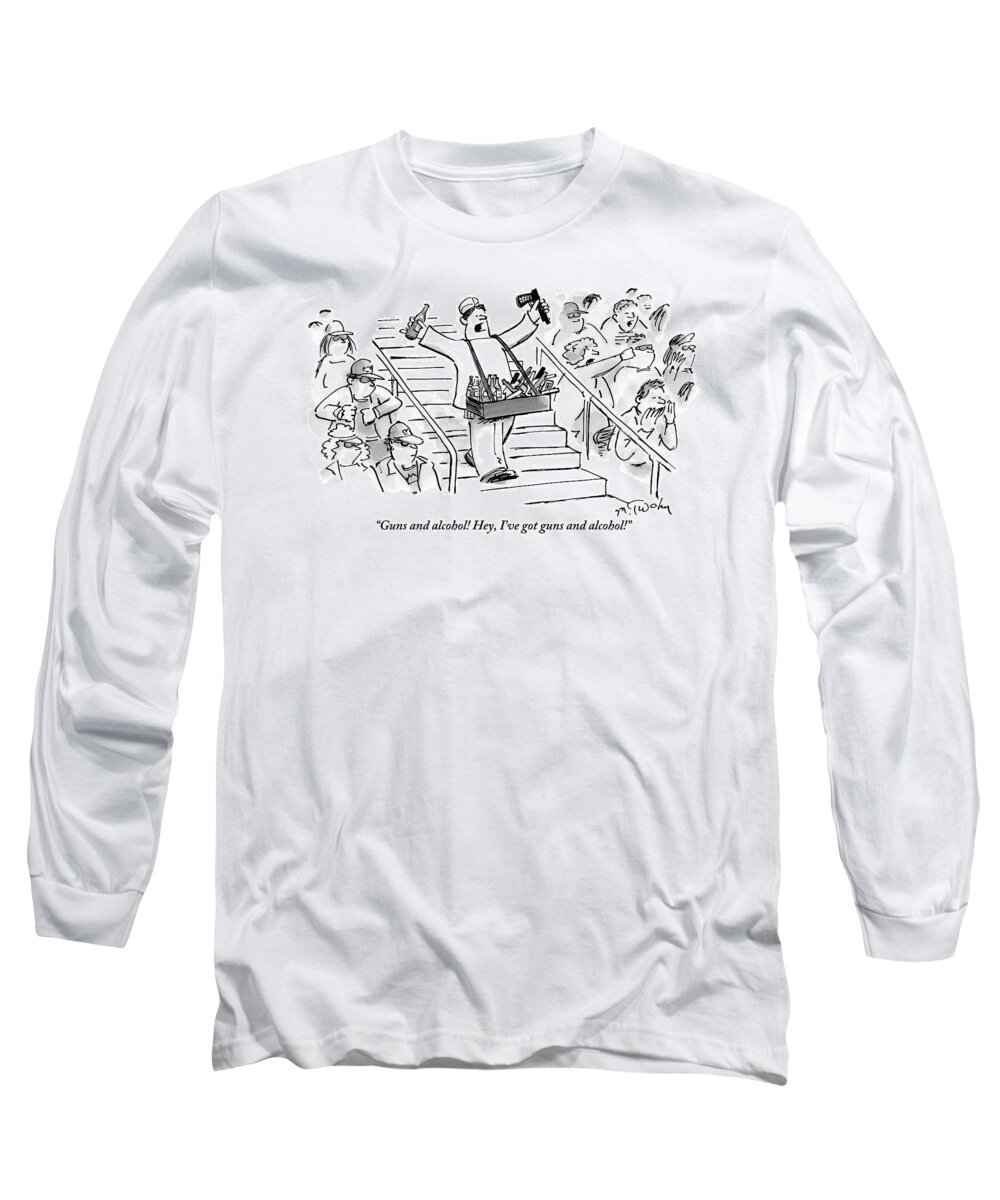 Sports Long Sleeve T-Shirt featuring the drawing A Hot Dog Vendor Is Hawking His Unlikely Wares by Mike Twohy