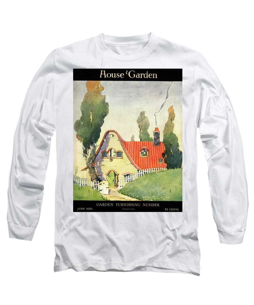 Illustration Long Sleeve T-Shirt featuring the photograph A House And Garden Cover Of A Cottage by Maurice Day