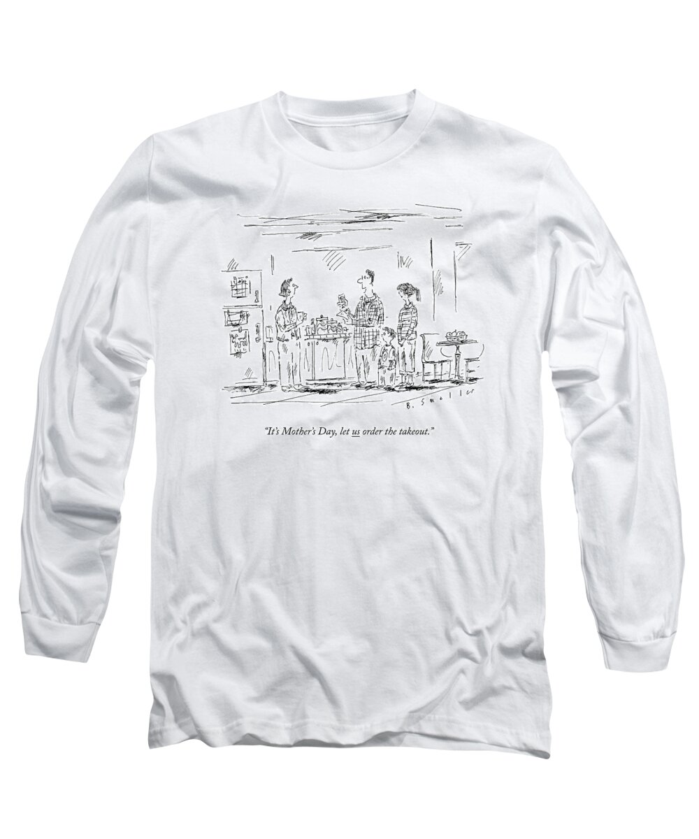 Mother's Day Long Sleeve T-Shirt featuring the drawing A Husband And Children Speak To A Mother by Barbara Smaller