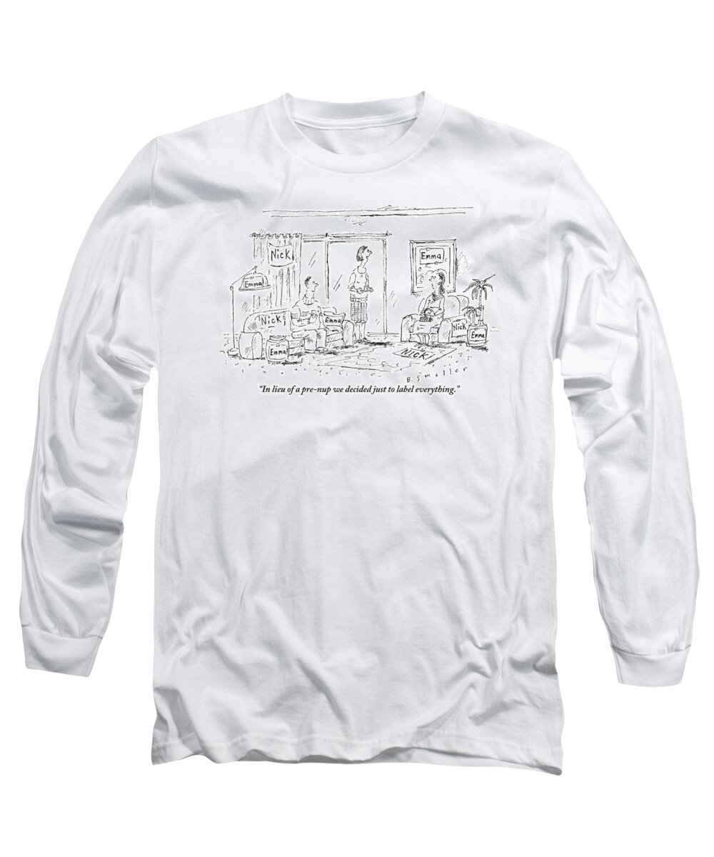 Marriage Long Sleeve T-Shirt featuring the drawing A Husband And Wife Talk To A Friend by Barbara Smaller