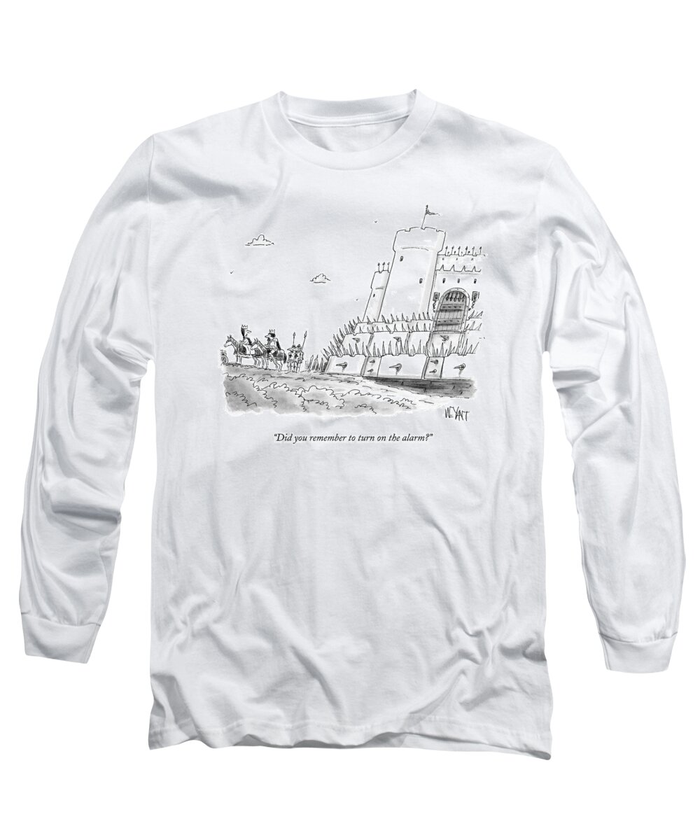 Kings Long Sleeve T-Shirt featuring the drawing A King And Queen Sit On Horses Outside Of A Large by Christopher Weyant