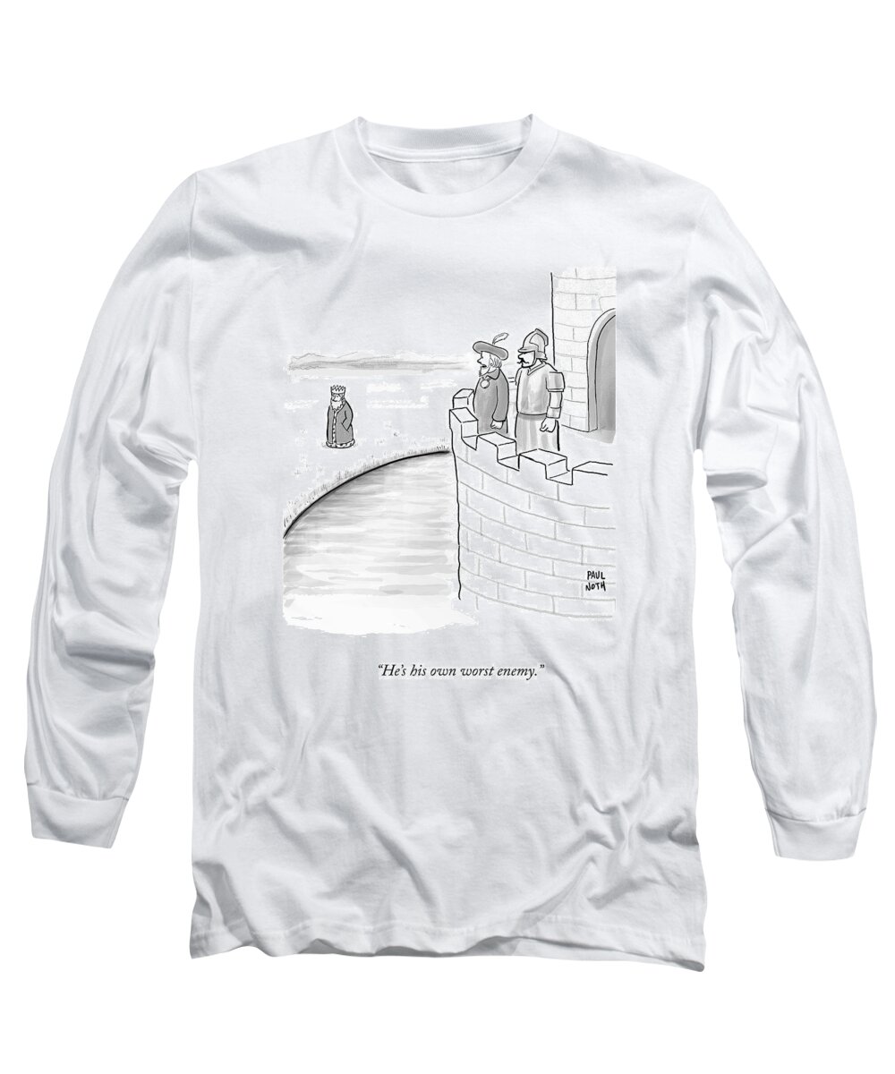 King Long Sleeve T-Shirt featuring the drawing A King's Counsel Says To A Soldier As They Watch by Paul Noth
