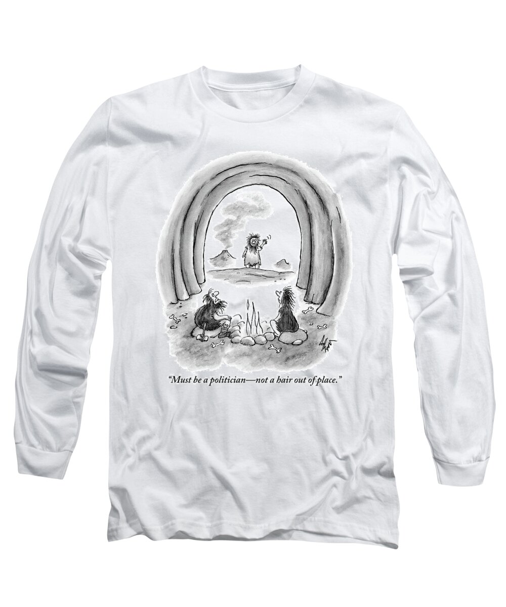Cave Dwellers Long Sleeve T-Shirt featuring the drawing A Man And A Woman In Caveman Attire Sit Next by Frank Cotham